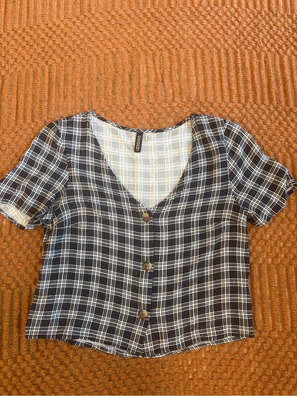 H&M Black and White Plaid Button-Down Women’s Top